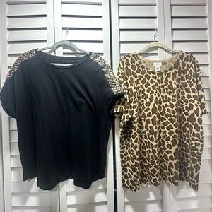 BUNDLE! Lane Bryant Black Sequin Tee and Avenue Leopard Short Sleeve Sweater